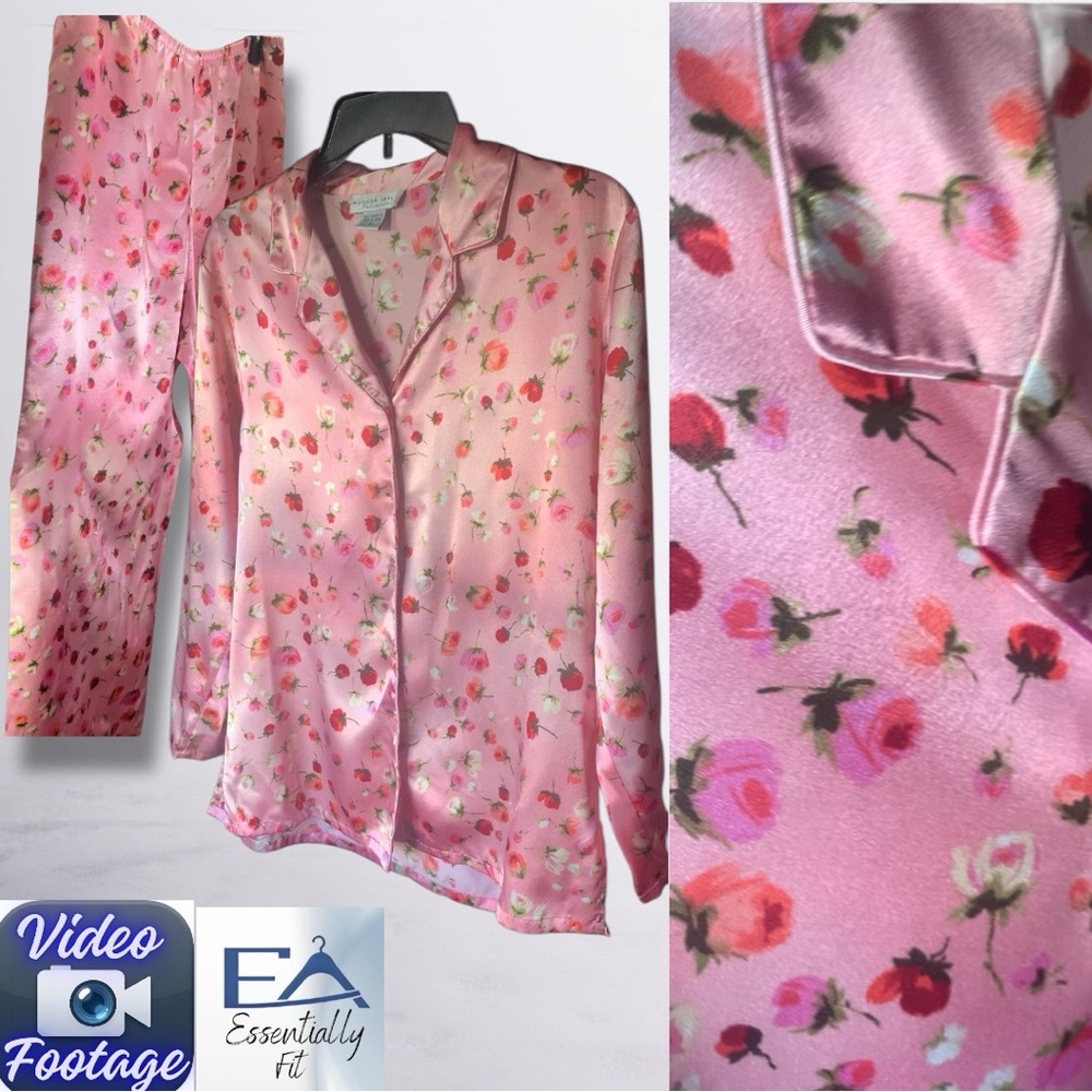 Morgan Taylor Pink Floral Satin Pajama Set Sleepwear | Coquette Cottage Romantic